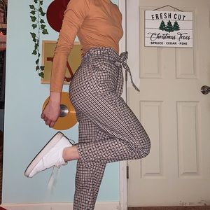 Plaid paper bag trousers